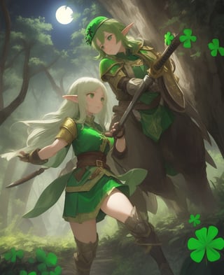 1female,elf,warrior,bear,forest,armor,sword,shield,companionship,strength,bravery,magical,ancient,moonlight,leaves,stealth,guardian,adventure,mystical,greenery,fierce,protective,nature,agility,combat,friendship,night,whispering,trees,BREAK,(St. Patrick's Day:1.5)celts
