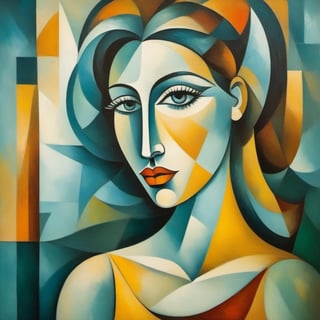 woman, oil on canvas, in the style of Pablo Picasso, cubism, density of forms
,oil paint