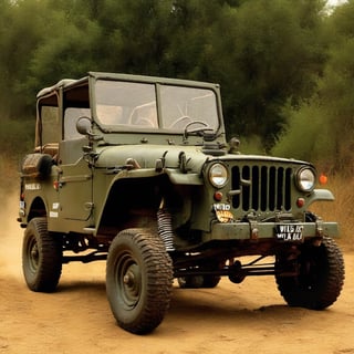 (Top Quality, Masterpiece), Realistic, Ultra High Resolution, Complex Details, Exquisite Details and Texture, Realistic, 
WILLYS JEEP, (Wild Willy:1.5), (wheelie:2.0), ,3d,LandCruiser40,madgod,stop motion,Leonardo Style