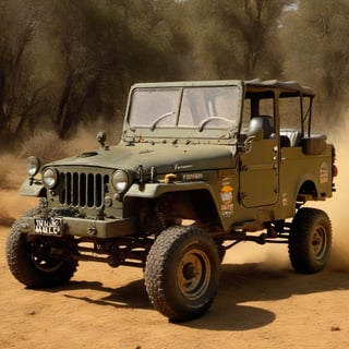 (Top Quality, Masterpiece), Realistic, Ultra High Resolution, Complex Details, Exquisite Details and Texture, Realistic, 
WILLYS JEEP, (Wild Willy:1.5), (wheelie:2.0), (front wheels are jumping:2.0),3d,LandCruiser40,madgod,stop motion,Leonardo Style