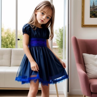 AIDA_LoRA_apv2020, cute little girl, small, beautiful, Anna Pavaga, wearing summer dress, stalkings, stocking, posing dramatically, in living room, high resolution, masterpiece, photography