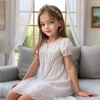 AIDA_LoRA_apv2020, cute little girl, beautiful, Anna Pavaga, wearing summer dress, stalkings, playing in living room, high resolution, masterpiece, photography