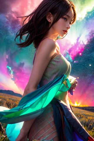 (close-shot photo:1.4) of a beatutiful woman wearing white underwear and cardigan on a open field, embers of memories, colorful, (photo-realisitc), nebula background, nebula theme,exposure blend, medium shot, bokeh, (hdr:1.4), high contrast, (cinematic, teal and green:0.85), (muted colors, dim colors, soothing tones:1.3), low saturation,fate/stay background,yofukashi background,(pureerosface_v1:0.8), (ulzzang-6500-v1.1:0.8),breasts,Beautiful eyes ,ASU1,bare shoulders,dream_girl, naked, perfect hands, perfect body