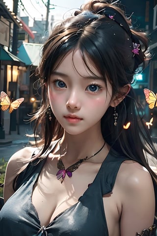  Best quality, masterpiece, photorealistic, 32K uhd, official Art,
1girl, dofas, solo, Black hair,butterfly