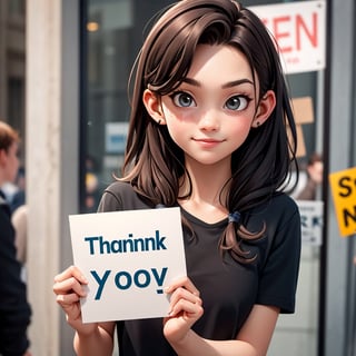 1 girl holding sign, text on sign "thank you 6k likes"