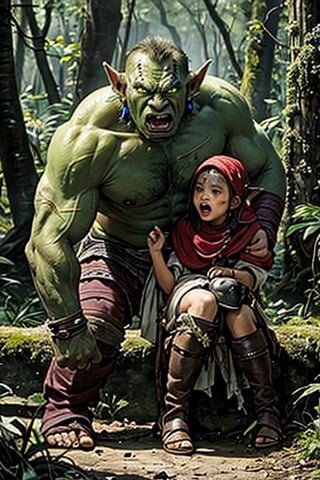 An Orc warrior has captured a female human 