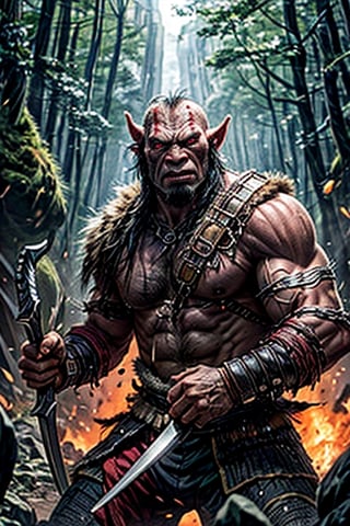 An Orc warrior fighting a human warrior