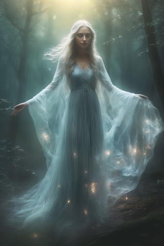 (masterpiece, best quality:1.4), (extremely detailed, 8k, uhd), fantasy art, natural lighting, ultra highres, dark yet benevolent forest setting, mysterious lighting, (transparent, ethereal, benevolent:1.2), (sharp focus:1.3), 1character, the Gentle Ghost, a transparent and kind female spirit, brunette, cute, (transparent:2.3), veil, veil on face, gentle, peacefully haunting a dark yet benevolent forest, (gentle posture, serene expression:1.2), (detailed features, ethereal presence:1.6), (soft and kind eyes, calming gaze:1.3), (surrounded by the subtle glow of fireflies and other ghostly elements:1.2), (floating stance:1.3), (soft moonlight filtering through the trees:1.6), (flowing, ethereal garments:1.3), intricate details, (depth of field, tranquil atmosphere), nighttime, enchanting forest, detailed background, fantasy art, hyper-detailed,ice and water