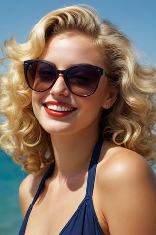 (((Iconic illustration 1950s age style but extremely beautiful)))
(((blonde curly hair shot,beautiful smile,swimsuit, sunglasses)))
(((Chiaroscuro Solid colors background)))
(((masterpiece,minimalist,epic,
hyperrealistic,photorealistic)))
(((view profile,view detailed,
dutch_angle)))
(((Monochrome vivid solid colors)))(((Annie Leibovitz style, by Diane Arbus style))),srh_ttz