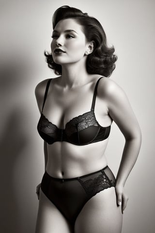 (((Iconic but extremely beautiful)))
(((1950s woman with classic lace underwear black colors)))
(((theme of hapiness)))
(((Gorgeous, voluptuous, sexy)))
(((Chiaroscuro light Solid colors background)))
(((masterpiece,minimalist,epic,
hyperrealistic,photorealistic)))
(((view profile,view detailed )))
(((Monochrome solid colors)))(((Annie Leibovitz style)))