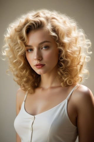 (((Iconic extremely beautiful)))
(((Blonde curly Hair shot)))
(((delicate interplay of light and shadow, artistic expression, emotional resonance, symmetry,minimalistic)))
(((1950s age style)))
(((Sun-drenched light colors background)))
(((View zoom,view detailed,view 
 Profile,wide angle))) 
(((by Alfred hitchcock style,by caravaggio style))),cinematic style