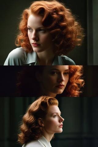 (((Iconic girl lighting but extremely beautiful)))
(((1940s age style)))
(((large red hair curly)))
(((Chiaroscuro light full colors background)))
(((masterpiece,minimalist,epic,
hyperrealistic,photorealistic)))
(((view profile,view detailed,
dutch_angle)))
(((Annie Leibovitz style, by Michael Curtiz style))),Movie Aesthetic,Film_Grain