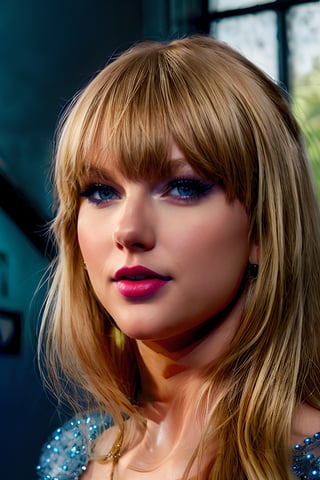 (hyperrealistic:1.4)(photorealistic:1.3) Long blonde, blue eyes, Taylor Swift