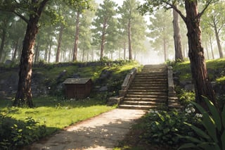 forest, masterpiece, stairs, best quality, highres