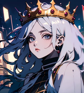 1 girl,cute, Jelly skin, oily skin, sparkling eyes, cute clothes. face focus,tiara,crown ,jelly, art, art style, cute, aesthetic, trendy, tik tok, female, girl, glossy, shiny, adorable, jelly, soft, dewy, cute, dark theme, white hair, ,ybv1,anime,frieren