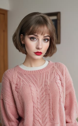 Best quality, masterpiece, realistic, 1girl, highly detailed, (red lipstick, blush)), photo of a woman, RAW, ((sweater, home office, bedroom, broadcaster microphone)), ((twintails, short hair)), ((detailed skin, detailed face):1.2), ((detailed eyes, beautiful eyes)), 8k uhd, dslr, soft lighting, high quality, film grain, Fujifilm XT3 sharp focus, f 5.6,((red lipstick, pale skin)) , smiling, photo r3al, detailmaster2,