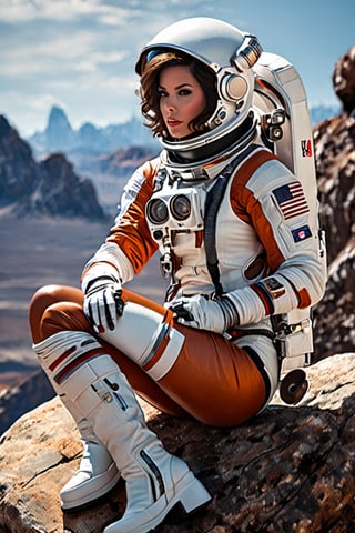 (best quality,4k,highres,masterpiece:1.2),
ultra-detailed,realistic,
photorealistic:1.37,
A sexy female astronaut,
Sexy astronaut outfit,
Sitting on a Rock,
Cleavage,
Large thighs,
Sexy legs,
Open legs,
Leather Thigh high Boots,
Smoking cigarettes,
otherworldly experience,food ,more detail XL,realg