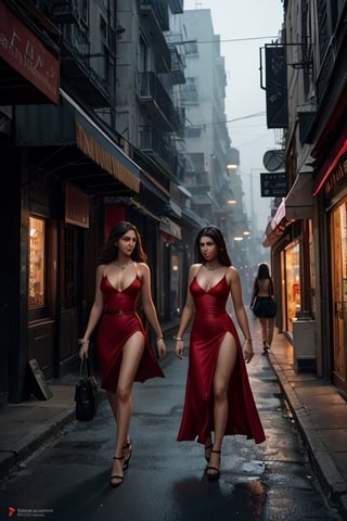 2 beautiful women sisters call girls , 
((Street Hookers)),
Sexy dress ,
Sideboob, 
,more detail XL,digital artwork by Beksinski