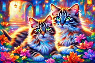 (best quality,ultra-detailed,cute animals,vivid colors,soft lighting,digital illustration,fluffy fur,playful expressions,adorable poses,dreamy atmosphere,colorful surroundings), (art by Makoto :1.5), digital art, child, cute cat, 16K, cool wallpaper, things, flowers,hybrid
