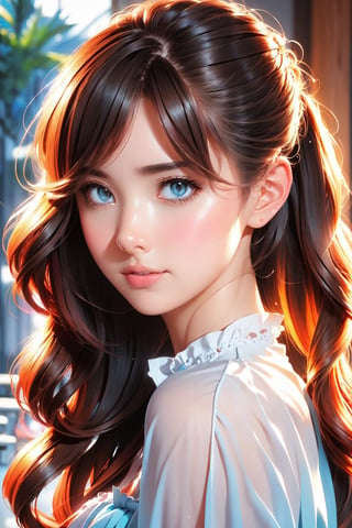 kawaii, (Realistic: 1.2), (illustration: 1.2), (in cafe:1.5), full body, (masterpiece:1.4), (best quality:1.1), high resolution illustration, coloful, intricate details, cinematic light, depth of field, (finely detailed face), (beautiful face:1.3), (extra wide shot:1.3), (white blouse:1.3), ((ultra-detailed hair)), brilliant color, 8K, 16K, UHD, HDR, ultra detailed, perfect light, perfect shadows, David Hockney and Vincent Van Gogh, Blue and orange, Tempera painting, Colorful Shadows, Rounded edges on everything, A view from inside a Florida beach house, ocean, palm trees, moonstone tones, sunset, beautiful ocean, secluded, tropical paradise, correct wave direction toward the beach, cinematic smooth, volumetric lighting, ray tracing, high dynamic range, ultra-realistic, complex detail, atmospheric, maximalist digital matte painting, detailed matte painting, detailed, fantastical, splash screen, complementary colors, fantasy concept art, resolution, centered, divine bright, cinematic smooth, volumetric lighting, creative, surreal hallucinatory intricately detailed sharp focus, professional ominous concept art, an intricate, grunge textures, clean and bold, cinematic composition, golden ratio, pencil and kneaded eraser, sharp focus, ambient occlusion, backface lighting, rim light, pastel colors, sense of depth, trending on zbrush central highly detailed, maximalist digital matte painting, detailed matte painting, fantastical, splash screen, complementary colors, fantasy concept art, centered, symmetry, heavenly sunshine beams, divine bright, sharp focus,DonMD0n7P4n1c,Colors