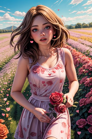 rose in object,  ultra detailed,  (masterpiece,  top quality,  best quality,  official art,  perfect face:1.2),  UHD,(cinematic,  azure and light pink:0.85),  (muted colors,  dim colors),  falling petals, purple roses , multicolor rose, happiness, (action hearts:1.4), (full field roses :1.4) , in Flower recreation Vehicle,motorhome, flowers,rose, 