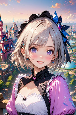 (best quality),(masterpiece:1.1),(extremely detailed CG unity wallpaper:1.1), (colorful:0.9),(panorama shot:1.4),upper body,looking at viewer,from above,2 girls ,15yo, (Disney princess costume:1.6), (Disney land Tokyo background :1.4), fun, smile, flowers (innocent grey), 16K, UHD, HDR, rose, twilight, perfect shadow, perfect fingers, perfect face, (dynamic funny pose :1.4),portrait,style,2b-Eimi,extremely detailed
