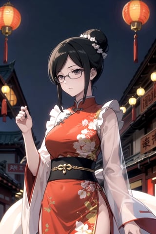 //Quality,
(masterpiece), (best quality), 8k illustration,
//Character,
1girl, solo, china background, Chinatown, Chinese outfit, red maid dress, red maid outfit, glass girl,

 red theme, Chinese lantern, Chinese decoration, , Chinese New Year, Chinese festival, Chinese dress, Chinese theme outfit, Chinese pattern outfit, ,, black hair, hair bun, black eyes, yuri alpha