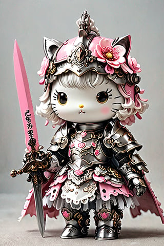 (HELLO KITTY),
Princess Knight penda, is adorned in a pink and white knight's armor, with the helmet featuring the adorable face of  penda, armor is adorned with intricate lace and frills, emitting a sweet fragrance,sticker,mecha