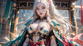 best quality, masterpiece, beautiful and aesthetic, 16K, (HDR:1.4), high contrast, Photorealistic, masutepiece, Photorealistic, High resolution, Soft light, hips up high, Blue eyes, White hair, high ponytail, Intricate details EABA, cloaks, spear, Samurai, armor, Japanese Katana Sword, Warrior, Samurai Helmet、beautiful anime woman, anime goddess, keqing from genshin impact, a beautiful fantasy empress、A bell hangs on his chest、Japanese style costume,More Detail,girl,1girl, swordup, dynamic photography, from below:1.3,1 girl,Mizuki_Lin