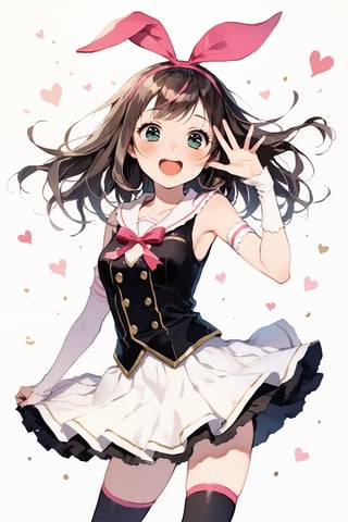 masterpiece, best quality, aesthetic,1girl,solo,((Kizuna AI)),brown hair,pink hair band,aqua_eyes ,arm warmers,laughing