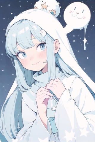 (cute illustration:1.4),(fuwafuwa illustration:1.3),masterpiece,a cute girl,Pale blue and white_long hair,christmas,christmas hair ornament,（Holding glowing stars in both hands：1.6）,better_hands