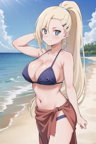 Yamanaki Ino, Ino, long hair, beautiful face, sarong, background, beach