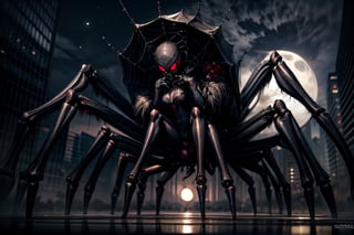 masterpiece,best quality,ultra-detailed,photorealistic,realistic,photography,1girl,solo, full body,SPIDER LEGS,horror theme,fear,sinophobia,night,moon,1 girl,spider_girl,((barely_clothed))