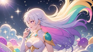 ((magical girl, white hair, purple eyes, doll dress, short dress, long hair, pale skin, soft skin, colorful snow background, rainbow dress, white dress, hearts, snow, snowing, ice, pastel, sun)), (masterpiece, best quality:1.2, , extremely detailed, Female profile, Delicate features, High resolution), (crystals), fluffy, soft, light, bright, sparkles, twinkle, slightly downcast eyes, cute, pink, purple, rainbow
(masterpiece, best quality:1.2), 8k, top quality, cryptids, cookie, (sugar, glitter), rainbow, glowing, digital illustration, smile, finely detailed face, detailed eyes, lipstick, falling, beautiful face, celestial prit, looking to the side, stunning, sharp focus, floating particles, insaneres, surreal, cinematic, (dynamic scene:1.1), line of action, ultra-detailed wallpaper, (intricate details), dreamy, floating] raytracing, (blending), in the style of pixar, cloud, cotton candy, whipped cream, dream, fantastic lighting and composition, fruit, colorful, vivid, a world made of candy, plant, scenery, full background, (cupcake:1.2), highly detailed, beautiful, personification, deep depth of field, adorable, cute, (gradients), sweet, shiny, delicious, bloom, volumetric lighting, (fantasy), candyland, candy, see-through, transparent, glass, bubble, (jello), coral colors, smooth, extremely detailed,cryptids,(best quality,kawaiitech,rayearth,