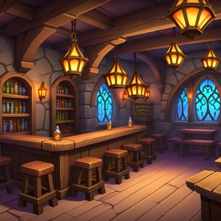 ((Concept Art, Fantasy, World of Warcraft Style, Artstation Style, Hand Painted, Stylized, Beautiful Colors, Game Art, Tavern, Stylized Game)))