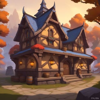 ((Concept Art, Fantasy, World of Warcraft Style, Artstation Style, Hand Painted, Stylized, Beautiful Colors, Game Art, Tavern, Stylized Game)))