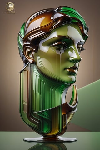 Alcobaça Glass Manufacture - Glass Art Deco, by Luis Duarte, Luis Duarte style, Face Potrait, Element Earth, brown and green shading, Alcobaça style, Datanoshing, Ink v3, NijiExpress 3D v2, Splash style, Abstract Art, Abstract Tech, 3D, High definition, Photo realistic, specified, CyberTech
