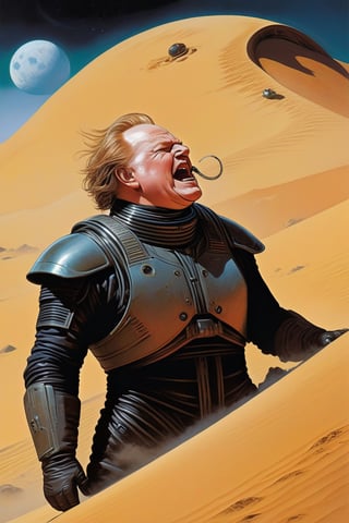 Dune-The death of Vladimir Harkonnen at the hands of Alia Atreides, by Luis Duarte, Alexandro Jodorowsy Art,Juan Gimenez Art,Space Art,Sci-Fic Art,Dark Influence,NijiExpress 3D v2,Kinetic Art,Datanoshing,Oil painting,Ink v3,Splash style,Abstract Art,Abstract Tech,CyberTech Elements,Futuristic,Epic style,Illustrated v3,Deco Influence,Air Brush style,drawing