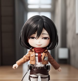 Masterpiece, highest quality, high resolution, PVC, rendering, chibi, high resolution, solo girl, hmmikasa, short hair, black eyes, scarf, emblem, belt, thigh strap, red scarf, white pants, brown jacket, long sleeves, Smile, Selfish Target, Chibi, Mediterranean Cityscape, Smile, Smile, Self-Justice, Whole Body, Chibi, 3D Figure, Toy, Doll, Character Print, Front View, Natural Light, ((Real)) 1.2)), Dynamic Pose, medium movement, perfect cinematic lighting, perfect composition, Mikasa Ackerman, Attack on Titan,AttackonTitan,  survey military uniform