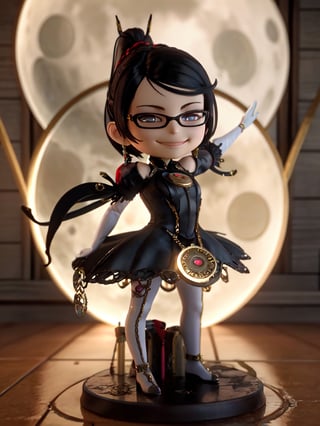 Masterpiece, highest quality, high resolution, PVC, rendering, chibi, high resolution, solo girl, bayonetta, gothic dress, silver hair, bob hair, smile, selfish, chibi, smile, grin, self-righteousness, overall body, chibi, 3D Figure, Full Moon Background, Toy, Doll, Character Print, Front View, Natural Light, ((Real)) Quality: 1.2)), Dynamic Pose, Cinematic Lighting, Perfect Composition, bayonetta,Bayonetta