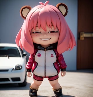 masterpiece,best quality,high resolution,pvc,rendering,chibi,high resolution,one girl,anya forger,pink hair,bob hair, brown bear costume,gray eyes,smiling,selfish target,chibi,mediterranean cityscape,smiling,smiling,smugness,full body,chibi,3d figure,toy,doll,character print,front view,natural light,((realistic)) 1.2)),dynamic pose,medium movement,perfect cinematic perfect lighting,perfect composition,costume,anya_forger_spyxfamily,,bear costume