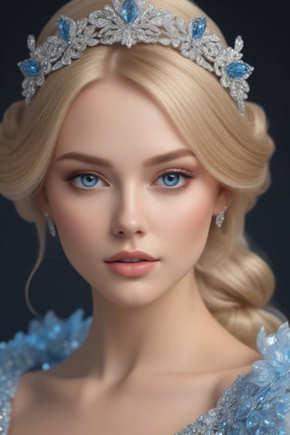 Breathtakingly beautiful nordic woman wearing luxury gown wear hair ornament, long blonde, blue eyes, good make up, ultra detailed clothes, art, 3d art, 3d cartoon