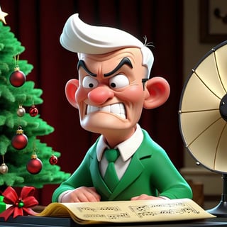 3D cinematographic film. (cartoon: 0.2). 4k, very detailed, Mr.Magoo is singing a beautiful aria in his music studio for Christmas,John Hubley Style