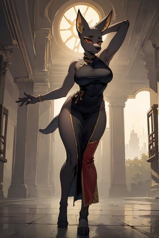 Uploaded on e621, by Pixelsketcher, by Bayard Wu, by Thomas Benjamin Kennington, by Einshelm, solo anthro, ((full body portrait)), (( wearing slited chinese dress)), (detailed Bonifasko lighting), (detailed fur), (detailed skin), ((wearing slited chinese dress )), ((facing viewer )), (cinematic lighting), ((detailed city background)), ((full body view)), ((from below)) (((portrait view))), ((full body)), (half shadow), [backlighting], [crepuscular ray], [detailed ambient light], [grey natural lighting], [ambient light], (higher wildlife feral detail), [sharp focus], (questionable content), (shaded), ((masterpiece), regular featureless breasts, breasts, furry, red eyes,Furry Fantasy Art, Anthro Art, Commission for High Res, Furry Art, furry Art, Sakimichan beautiful, masterpiece, regular featureless breasts, best quality, detailed image, bright colors, detailed face, perfect lighting, perfect shadows, perfect eyes, girl focus,red eyes, flawless face, regular featureless breasts, gorgeous, shiny face, face focus, furry girl, fluffy, fluffy woman, face fur, animal nose, muzzle, one-tone fur, gaze at the viewer, half-closed eyes, 1girl, solo, full face only, (masterpiece), (best quality), (illustration), (cinematic lighting), detailed fur, balanced coloring, global illumination, ray tracing, good lighting, furry, anthro, attractive face, sexy face, looking at viewer, seductive look, full body picture, perfect legs, Marlok artstyle,Marlok artstyle , beautiful girl ,hourglass body shape, posing, hands behind head,anubis