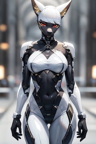 RAW photo, Best picture quality, high resolution, HDR, highres, (absurdres:1.2), realistic, sharp focus, realistic image of elegant furry anthro woman, beauty, supermodel, pure white hair, red eyes, wearing high-tech cyberpunk style blue mecha suit, radiant Glow, sparkling suit, mecha, perfectly customized high-tech suit, ice theme, custom design, 1 girl,furry, anthro, anubis , body fur, ,dark body fur, furry, swordup, looking at viewer, robot,  lens flare, (vibrant color:1.2),1girl, hourglass body shiape,anubis,ankh