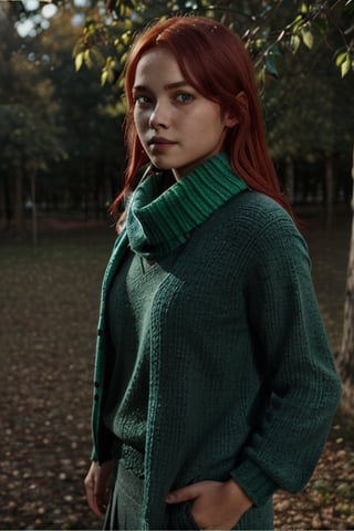1girl, (girl:1.3), 16 years old, (red hair:1.2) , (Green eyes:1.2)solo focus, portrait, simple background, standing, 
(slytherin), hogrobe, black robe, hogscarf, hogsweater, skirt, masterpiece, best quality, extremely detailed, highly detailed face, beautiful detailed eyes