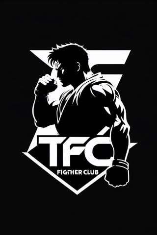 Design a logo featuring the simple black silhouette of a Street Fighter fighter standing atop the letters "TFC" for The Fight Club. The fighter should be facing a Roman Colosseum, symbolizing the battleground. Keep the design in high quality with clean lines, capturing the essence of fighting game tournaments.