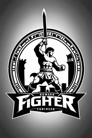 Design a logo featuring a simple black and white outline of a Roman colosseum, with the silhouette of a Street Fighter fighter standing prominently in the center. The fighter should be positioned atop the letters "TFC ARENA." Utilize clean lines to capture the essence of fighting game tournaments, showcasing the intensity and excitement of the battles.





