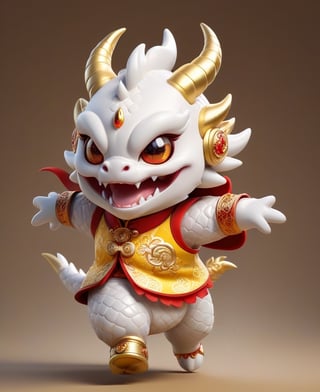 Laugh, be happy, smile showing teeth
((cute eyes)) ((round eyes)) (((chubby dragon)))
Chibi white Chinese dragon with golden horns, Chinese dragon head, 
Red and gold cheongsam vest, yellow eyes  
minimalist design, BIG EYES,BIG Anime EYES,CHIBI, Q version,Dragon Head,chibi