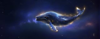 Fantasy whale composed of stars, whirlpool, twinkling starlight, stars, stardust, interstellar, milky way, stars, depth of field